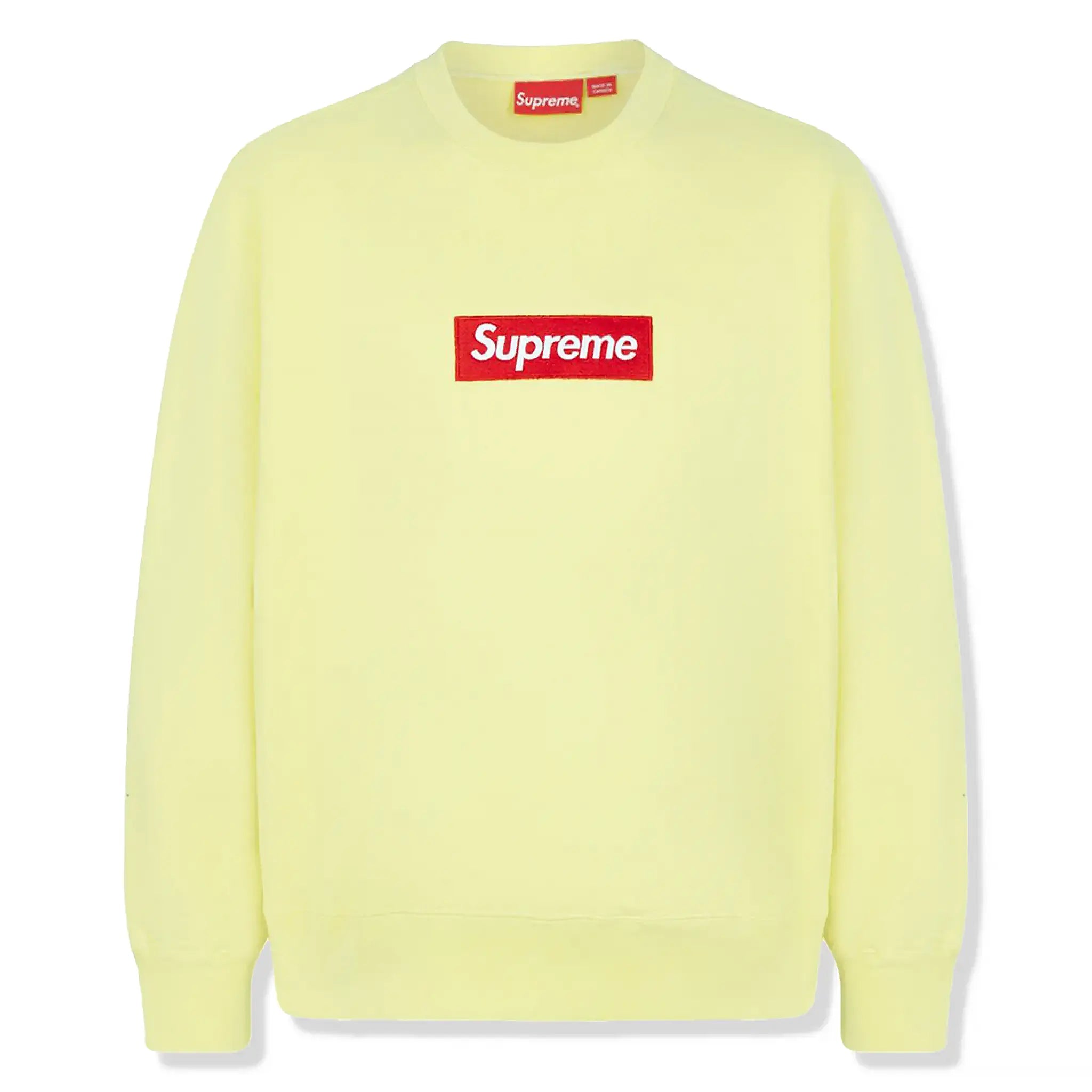 Front view of Supreme Box Logo Pale Yellow Sweatshirt (FW22) SU12495